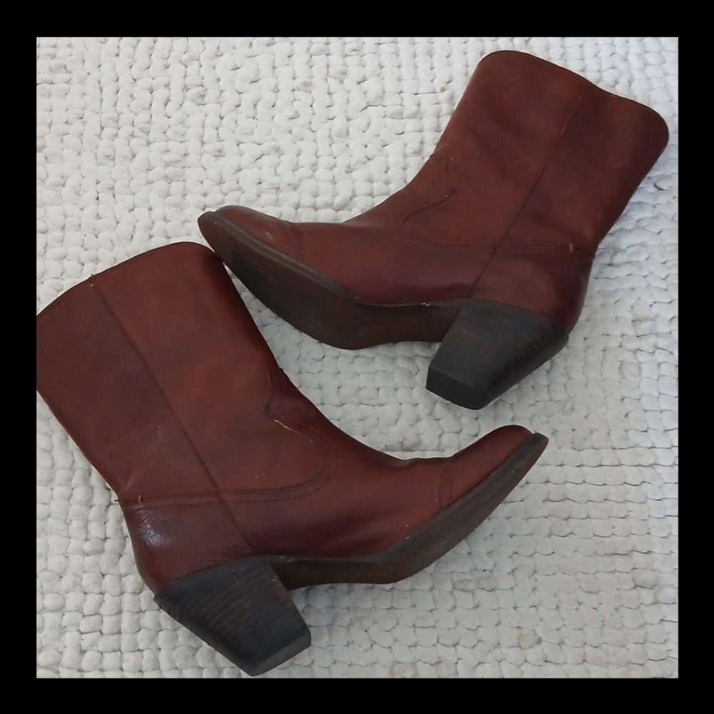 Cognac Brown Leather Fringed Mid Calf Cowboy / Line Dancing Boot Sz 7.5 - Picture 6 of 9